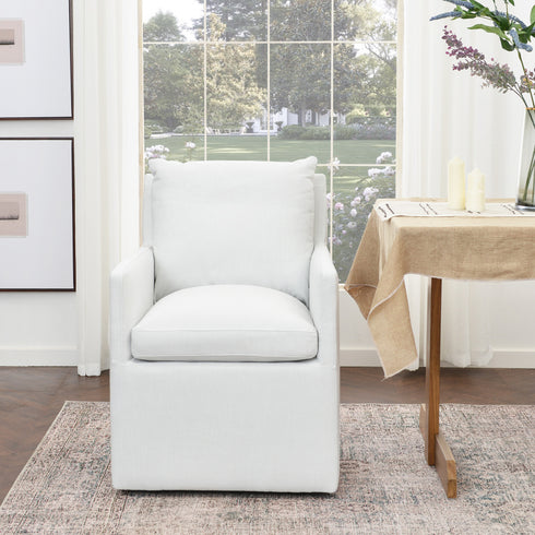 Sean Performance Dining Chair with Casters - Ivory Padded Dining Chair | Dining Chairs with Casters | Kinwell Furniture | Top Performing Dining Chairs